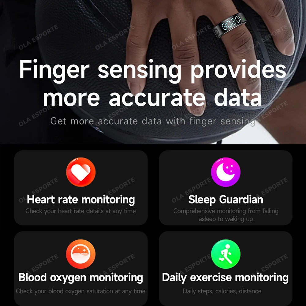 Smart Ring Men Women LED Dynamic Display Screen Heart Rate Oxygen Sleep Monitoring 5ATM Water Proof Multi-sport Mode Smartring