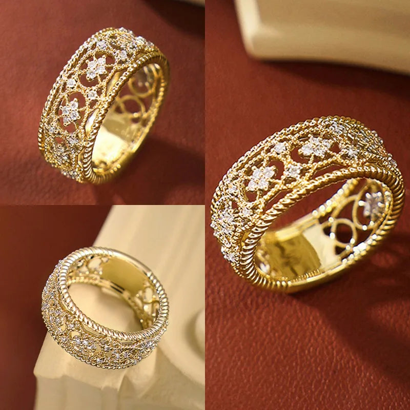 Cao i New Sle Hollow out Gold Emed Ring Vintage Court Patterned Ring ex Faion Jewelry Accories