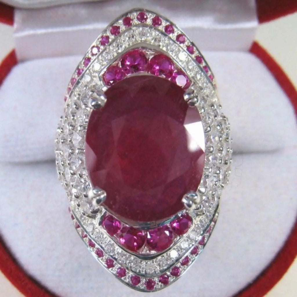 Exaggerated Diamond Engagement Ring Set with Embedded Synthetic Red Ruby in 925 Silver Plated Copper Faionable Jewelry