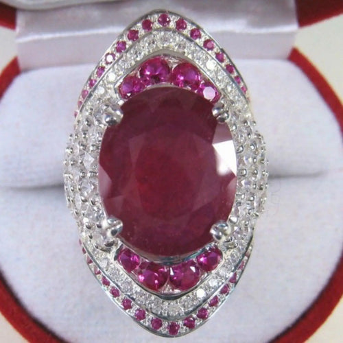 Exaggerated Diamond Engagement Ring Set with Embedded Synthetic Red Ruby in 925 Silver Plated Copper Faionable Jewelry
