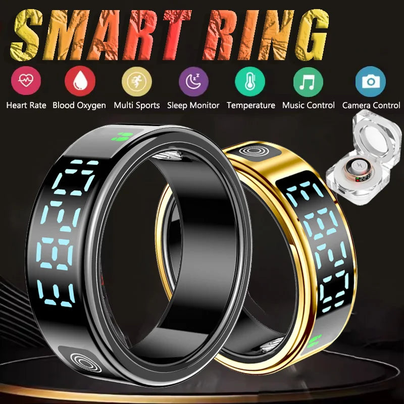 Smart Ring Men Women LED Dynamic Display Screen Heart Rate Oxygen Sleep Monitoring 5ATM Water Proof Multi-sport Mode Smartring