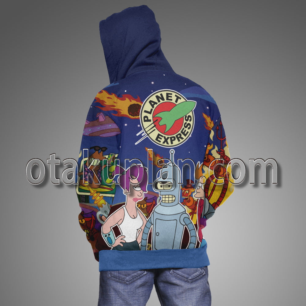Futurama Bender Philip J Fry and Turanga Leela Hoodie