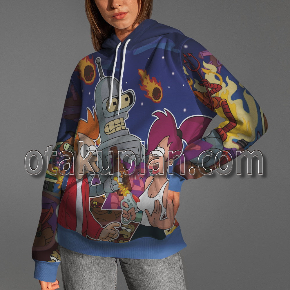 Futurama Bender Philip J Fry and Turanga Leela Hoodie