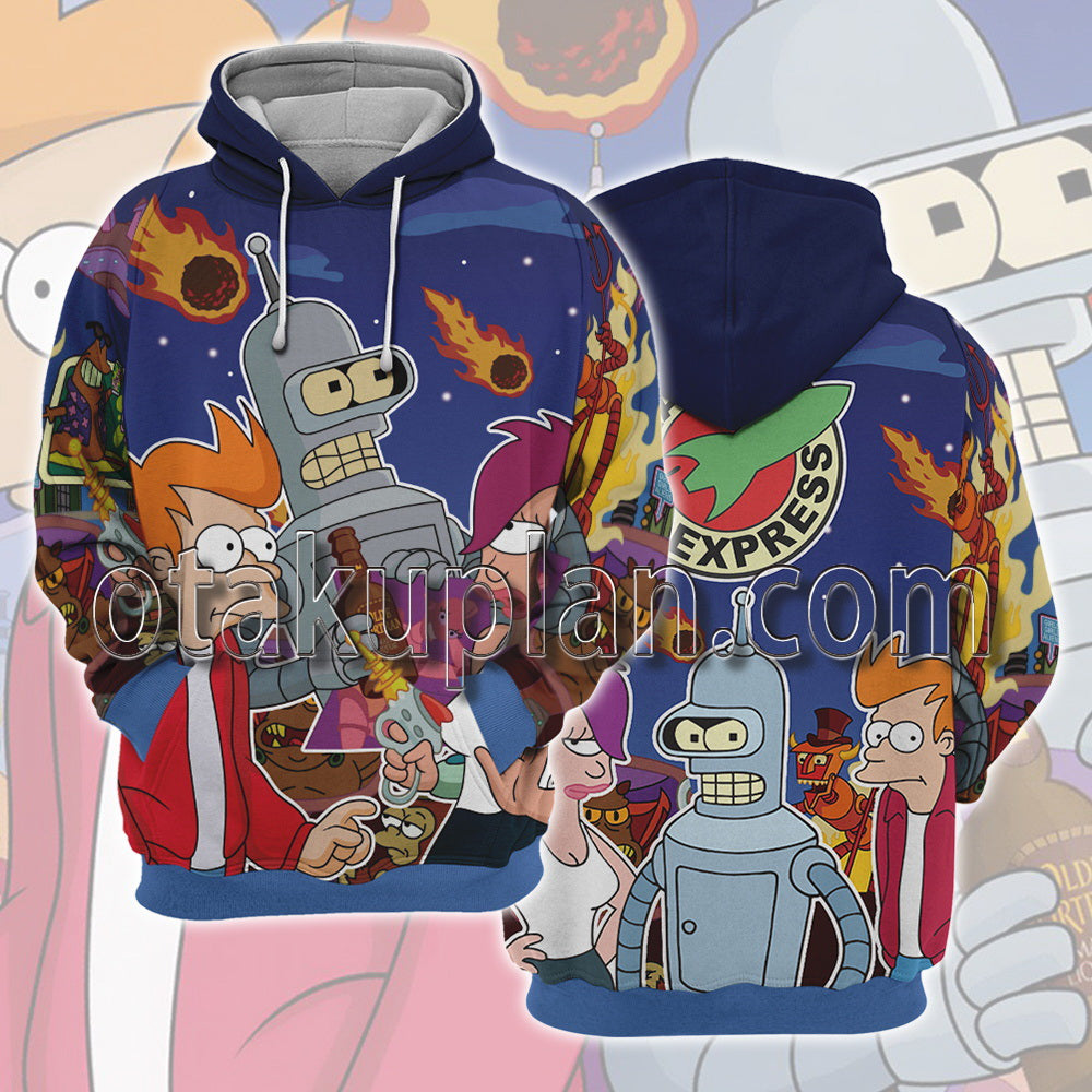 Futurama Bender Philip J Fry and Turanga Leela Hoodie