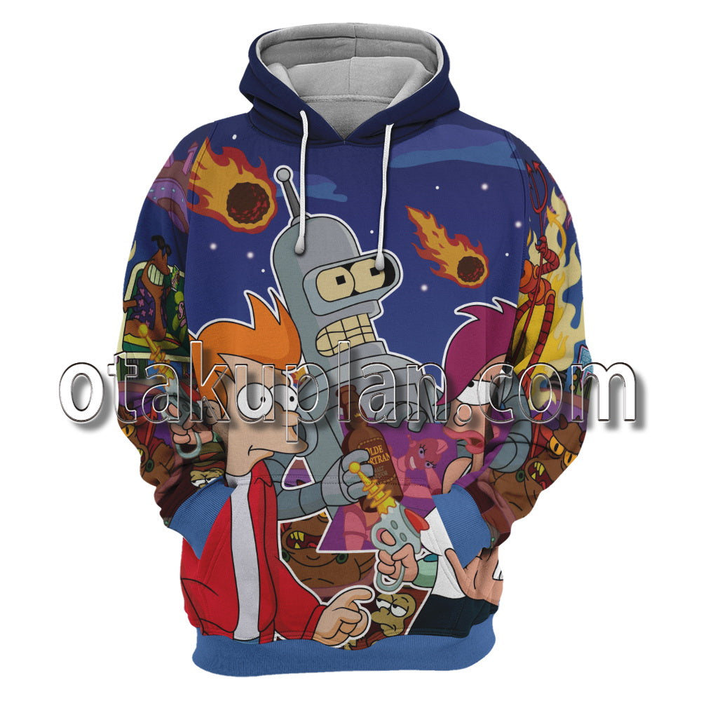 Futurama Bender Philip J Fry and Turanga Leela Hoodie