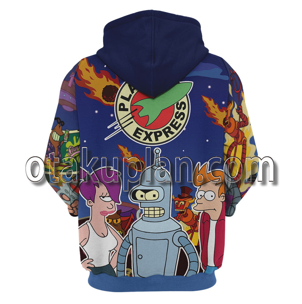 Futurama Bender Philip J Fry and Turanga Leela Hoodie