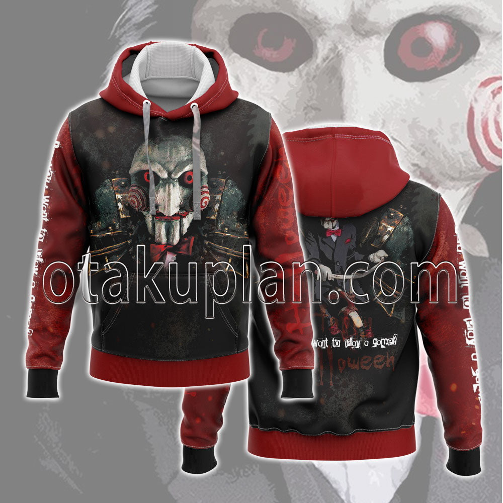 Halloween Saw Jigsaw I Want to Play a Game Hoodie