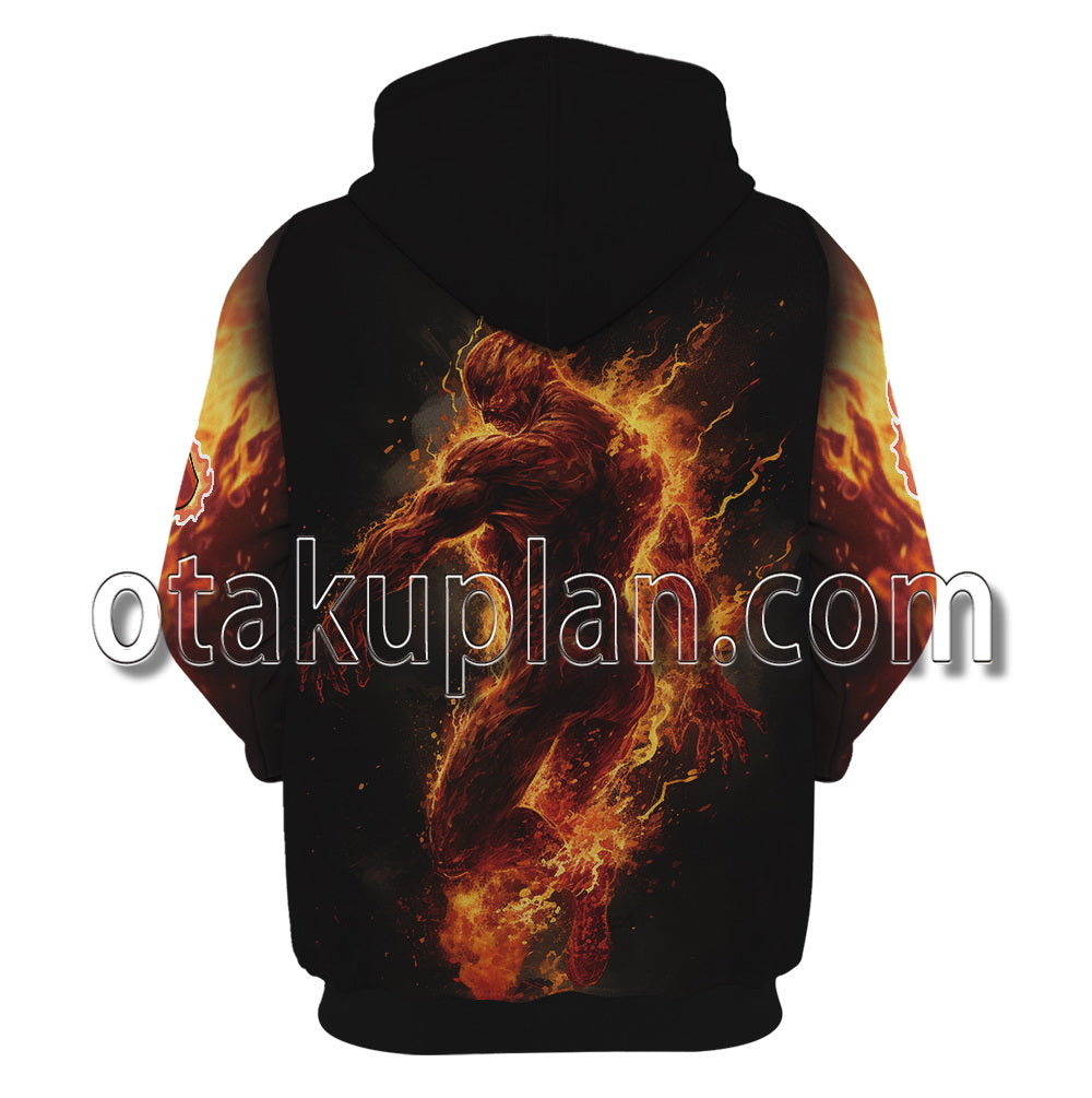 Human Torch Battle Scene Hoodie