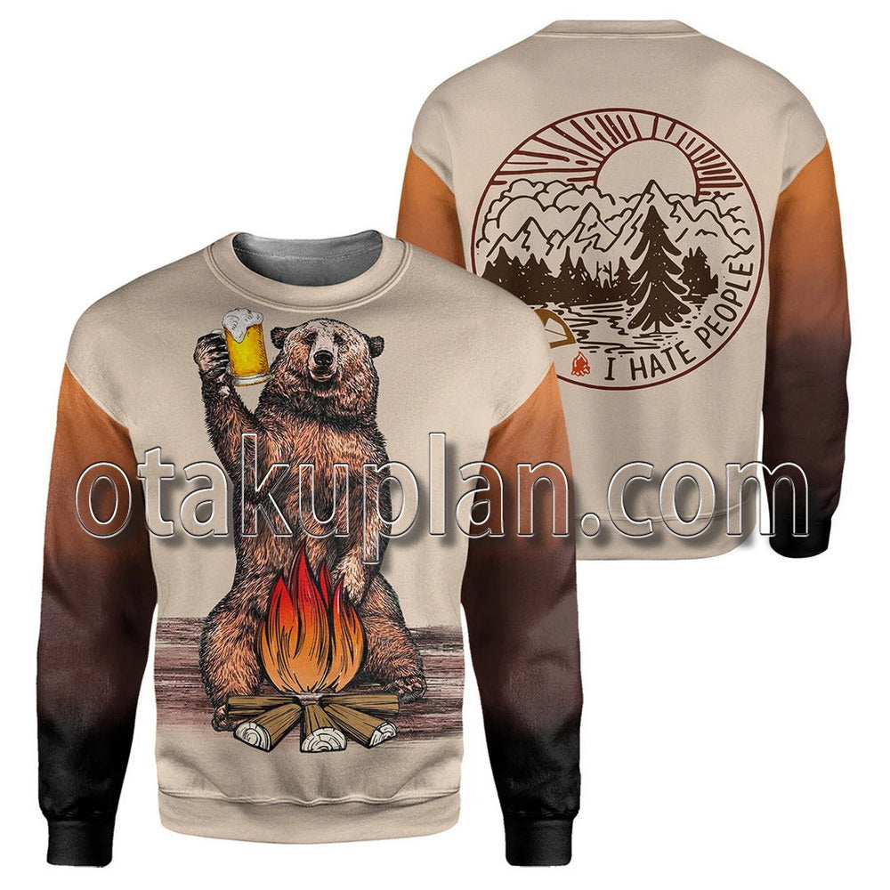 I Hate People Camping Bear Beer 3D All Over Printed T-Shirt / Hoodie