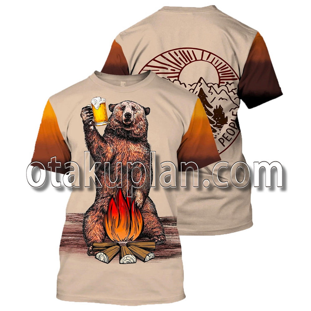 I Hate People Camping Bear Beer 3D All Over Printed T-Shirt / Hoodie