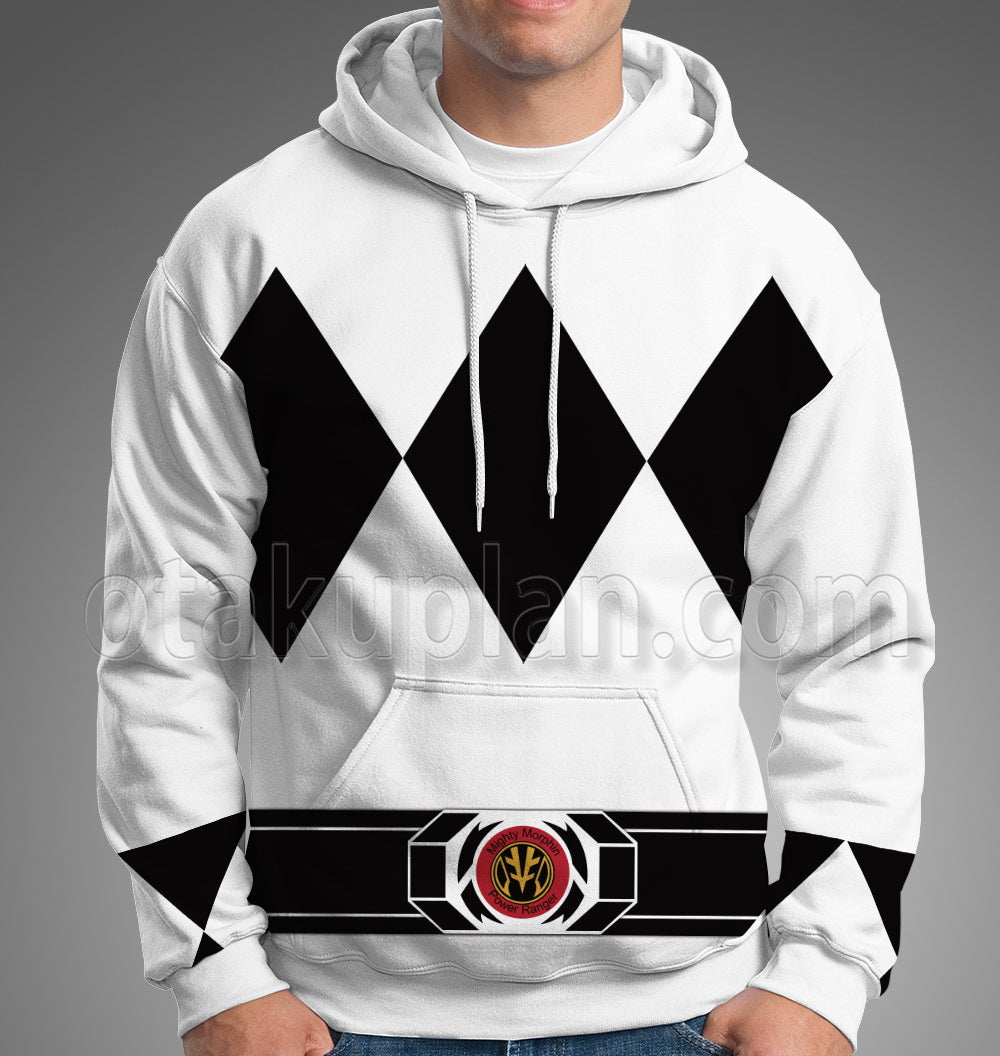 Mighty Morphin Power Rangers White Ranger Belt Cosplay Hoodie