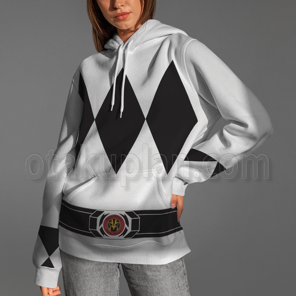 Mighty Morphin Power Rangers White Ranger Belt Cosplay Hoodie
