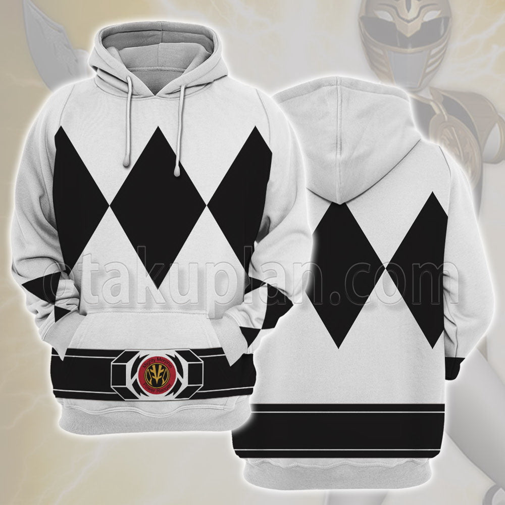 Mighty Morphin Power Rangers White Ranger Belt Cosplay Hoodie
