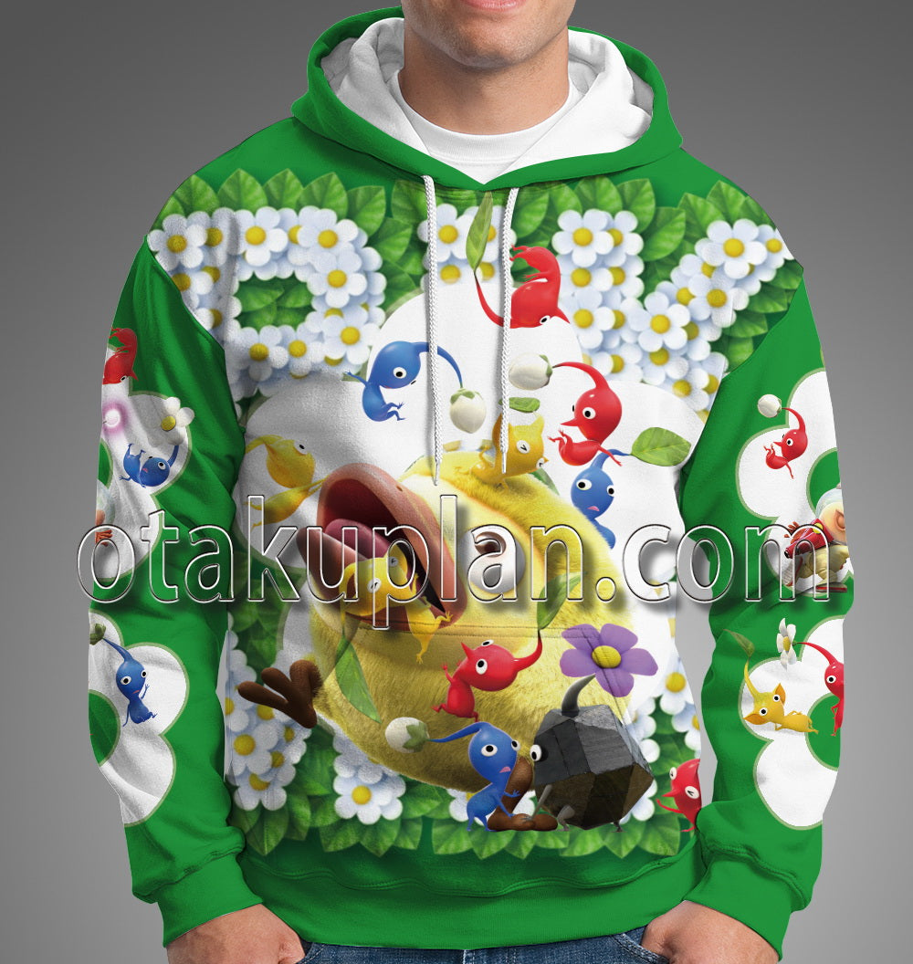 Pikmin 4 Green And White Hoodie