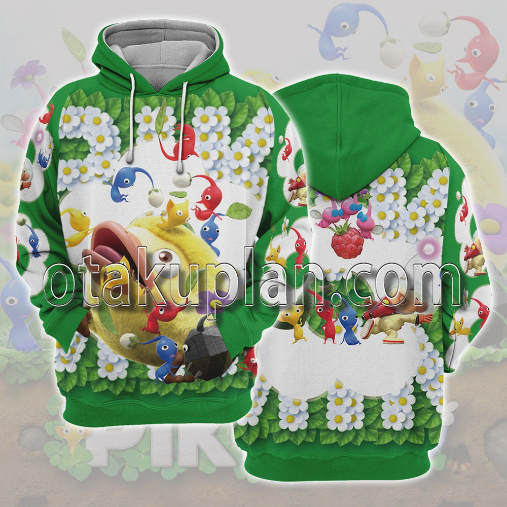 Pikmin 4 Green And White Hoodie