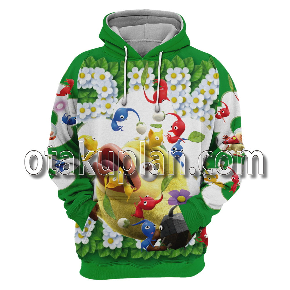 Pikmin 4 Green And White Hoodie