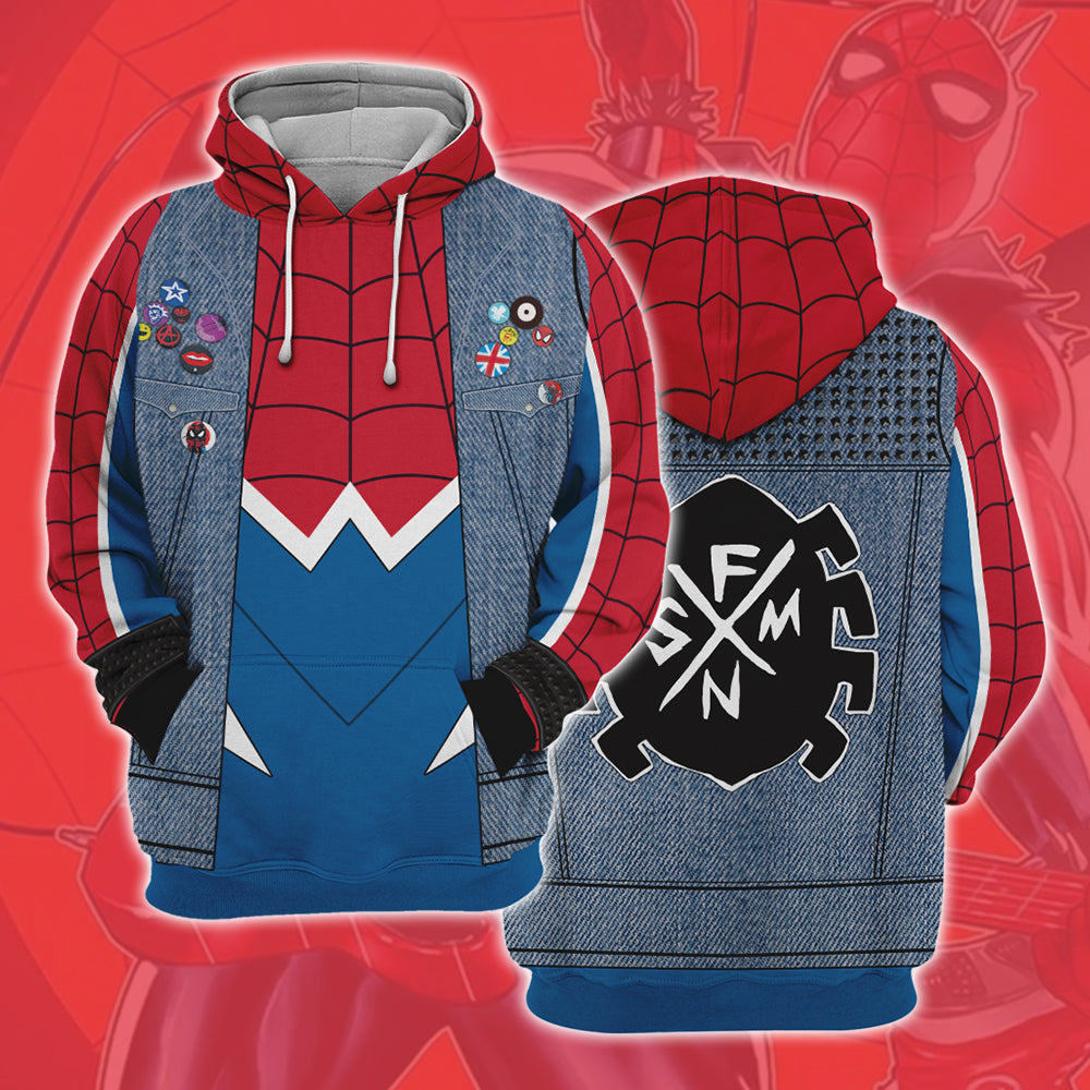 Spider Hero Across the Spider Verse Spider Punk Game DLC Suits Cosplay Hoodie