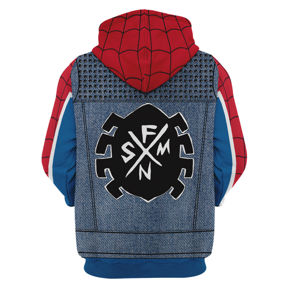 Spider Hero Across the Spider Verse Spider Punk Game DLC Suits Cosplay Hoodie