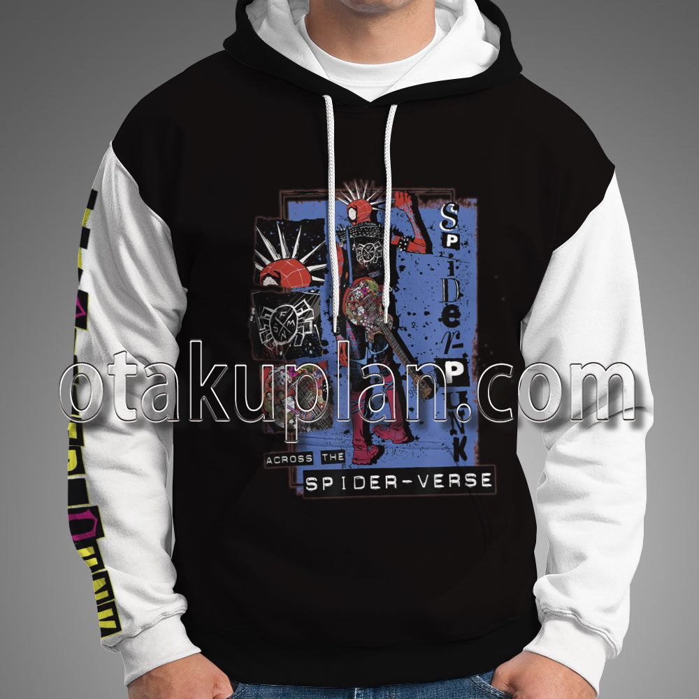 Spider Hero Across The Spider Verse Spider Punk Hobart Brown Smashing Guitar Cosplay Hoodie