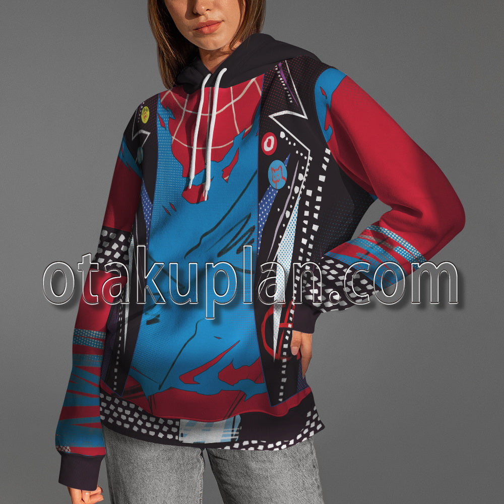 Spider Hero Across The Spider Verse Spider Punk Hobart Brown Suit Guitar Cosplay Hoodie