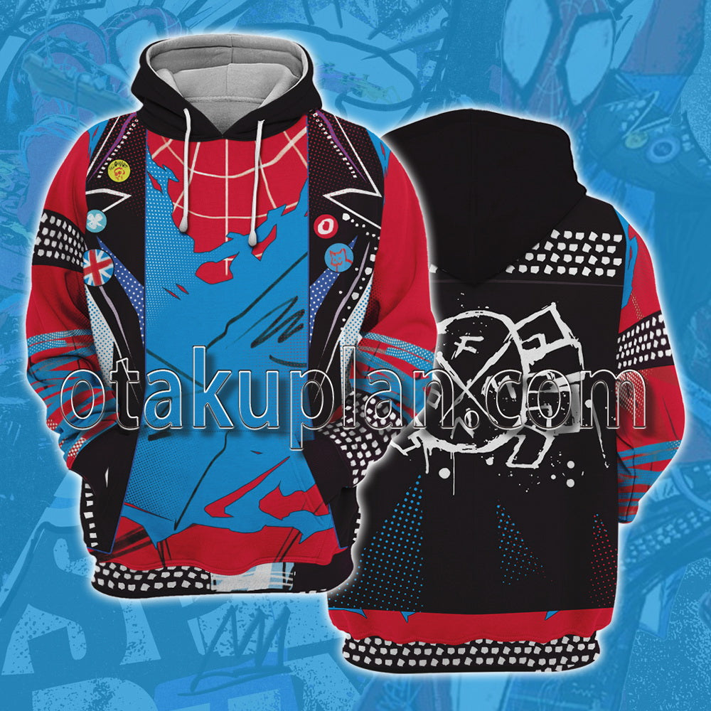 Spider Hero Across The Spider Verse Spider Punk Hobart Brown Suit Guitar Cosplay Hoodie