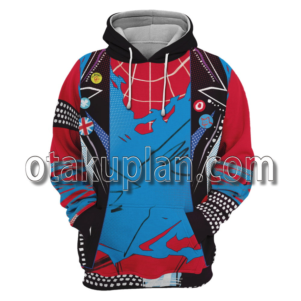 Spider Hero Across The Spider Verse Spider Punk Hobart Brown Suit Guitar Cosplay Hoodie