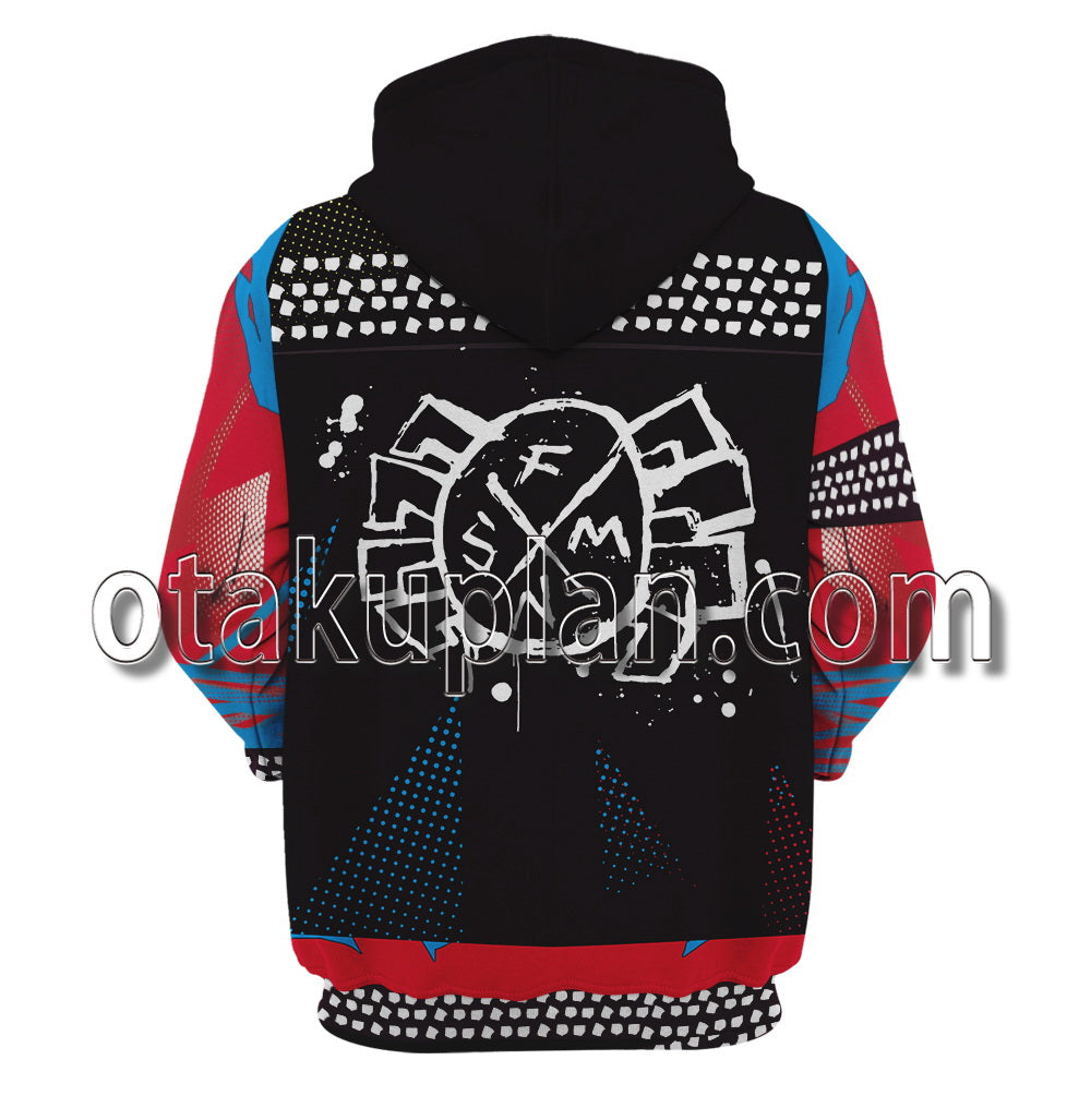 Spider Hero Across The Spider Verse Spider Punk Hobart Brown Suit Guitar Cosplay Hoodie