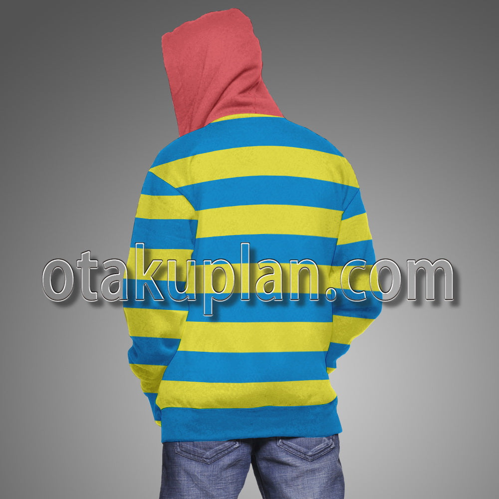 Super Smash Bros Mother 2 Ness Yellow And Blue Striped Clothes Cosplay Hoodie