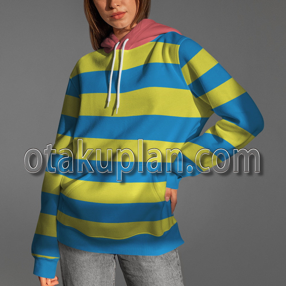 Super Smash Bros Mother 2 Ness Yellow And Blue Striped Clothes Cosplay Hoodie