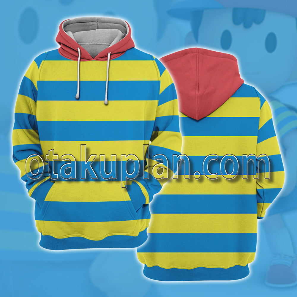 Super Smash Bros Mother 2 Ness Yellow And Blue Striped Clothes Cosplay Hoodie