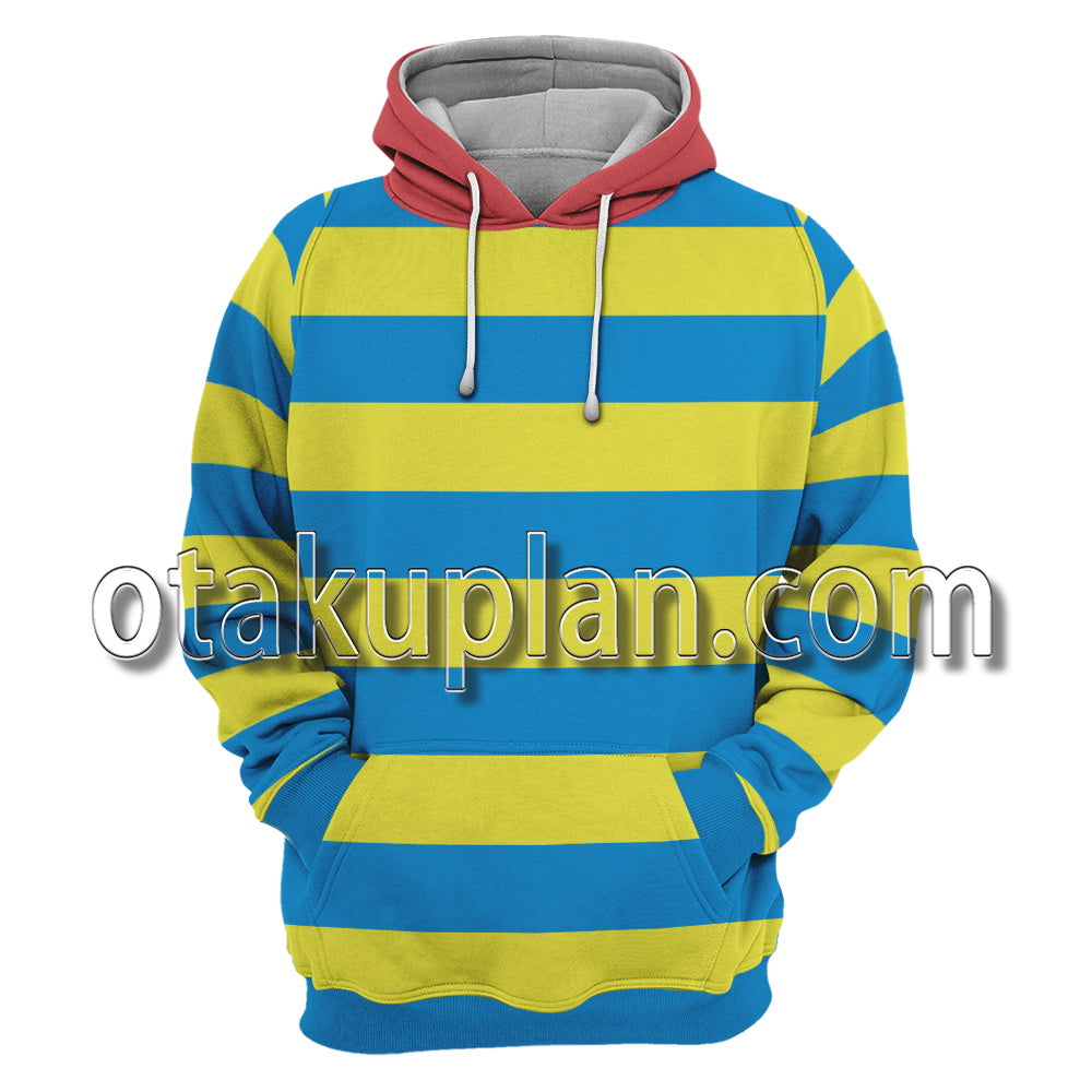 Super Smash Bros Mother 2 Ness Yellow And Blue Striped Clothes Cosplay Hoodie