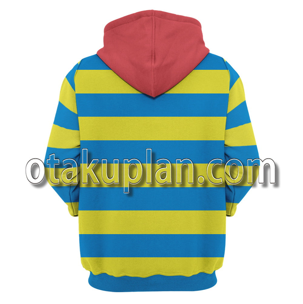 Super Smash Bros Mother 2 Ness Yellow And Blue Striped Clothes Cosplay Hoodie