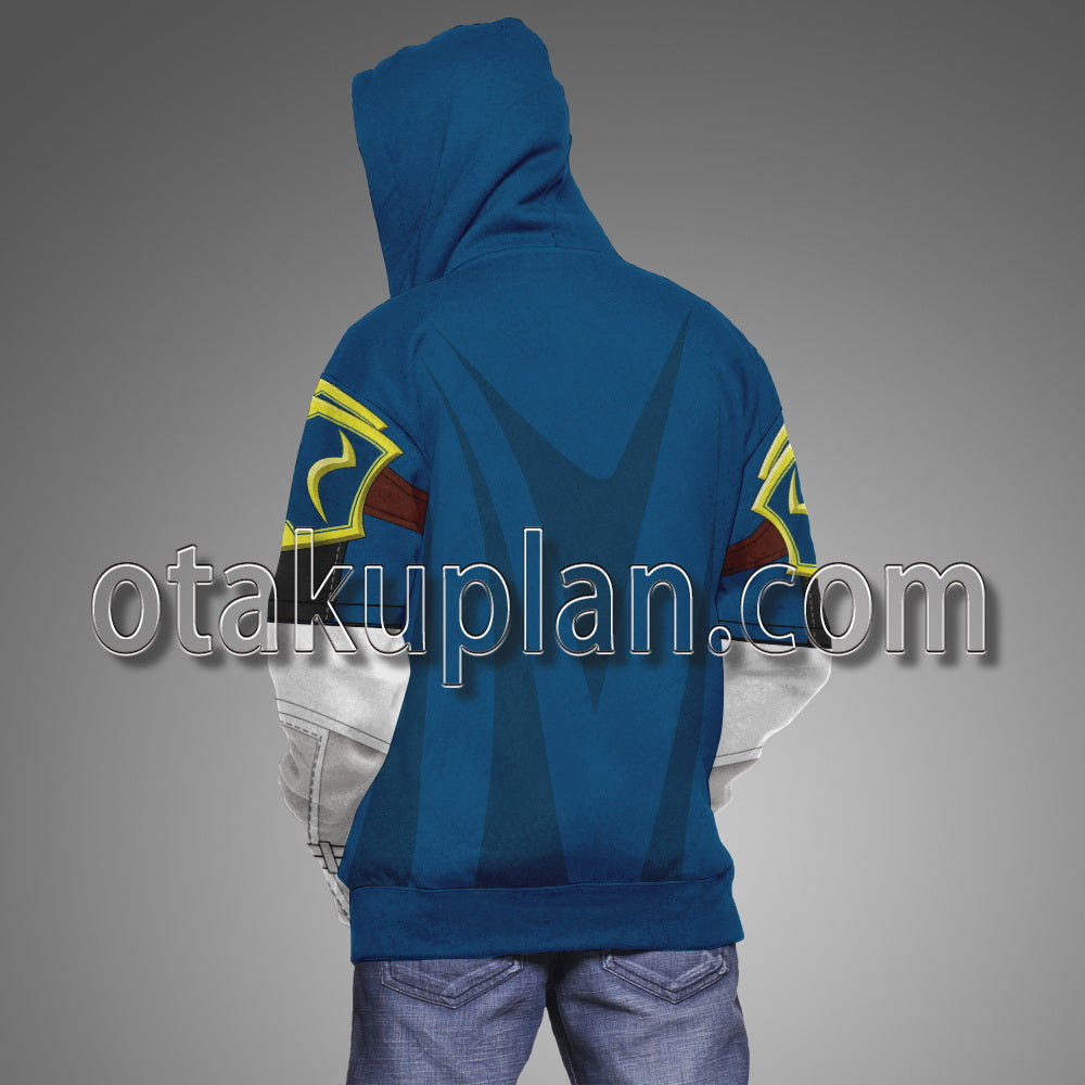 Super Smash Bros Ultimate Anime Roy Blue And White Color Armor Cosplay Hoodie