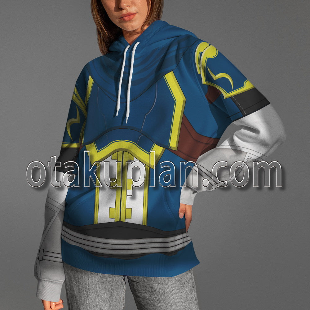 Super Smash Bros Ultimate Anime Roy Blue And White Color Armor Cosplay Hoodie