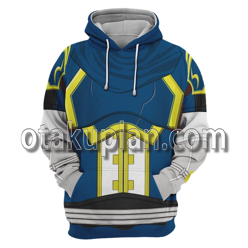 Super Smash Bros Ultimate Anime Roy Blue And White Color Armor Cosplay Hoodie