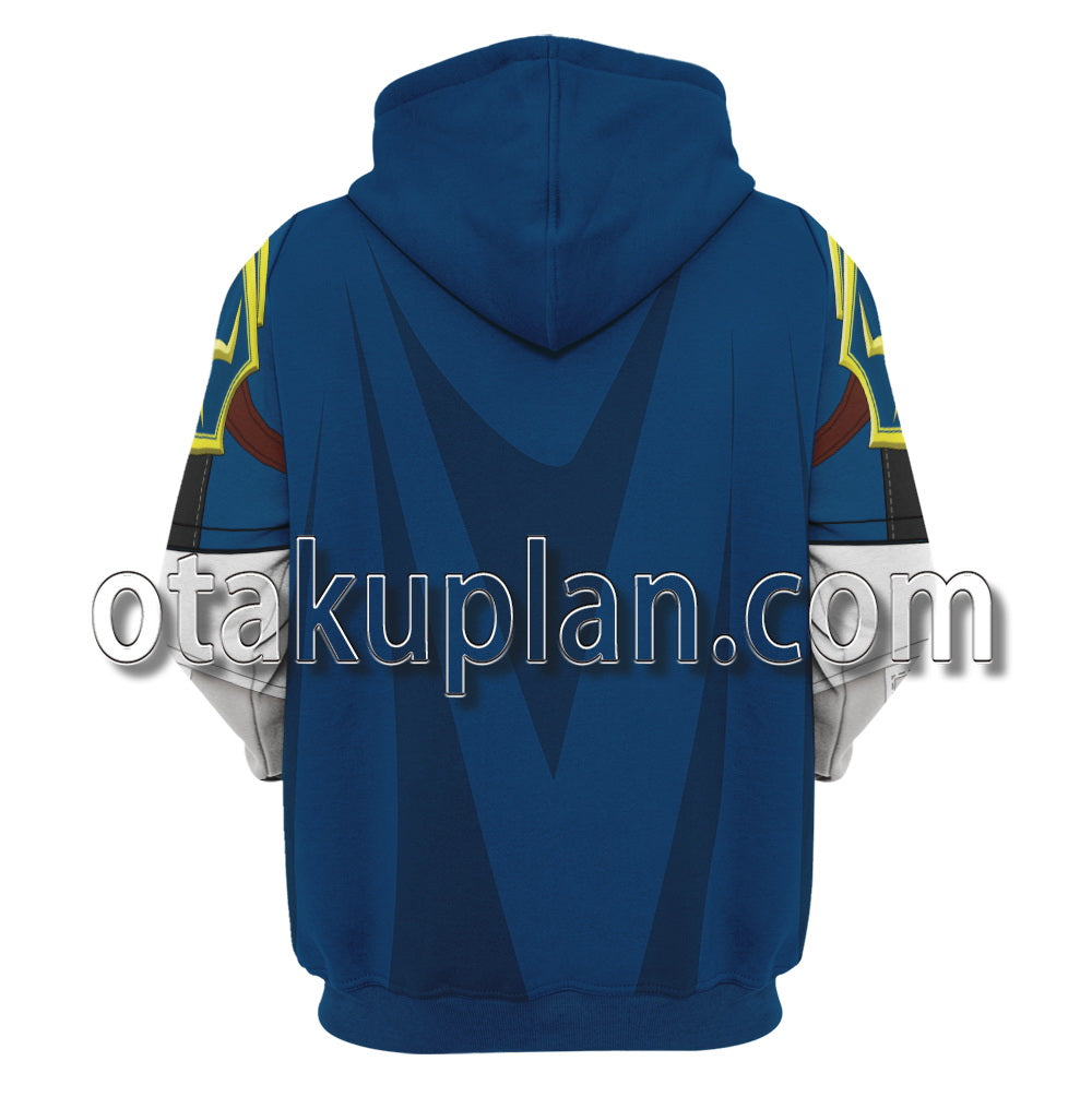 Super Smash Bros Ultimate Anime Roy Blue And White Color Armor Cosplay Hoodie